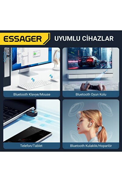 essager Bluetooth 5.3 sürücüsüz tak-çalıştır Bluetooth Adaptörü, Tv, PC, Kulaklık, Ses Sitemi Uyumlu