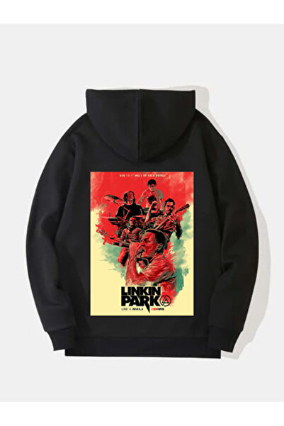 MAGORS سترة روك من القطن المطبوع بأكمام طويلة من لينكين بارك، مزودة بغطاء للرأس وثلاثة خيوط