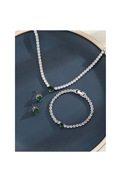 Pursehuit Σετ κολιέ, τένις, βραχιόλι και σκουλαρίκια, ασημί χρώμα, με πέτρες ...