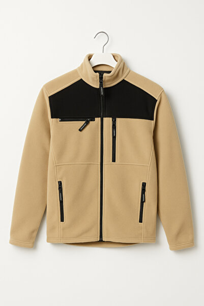 Çamdalı İş Elbiseleri Tactical Fleece Beige 4 τσέπες με φερμουάρ και όρθιο γιακά