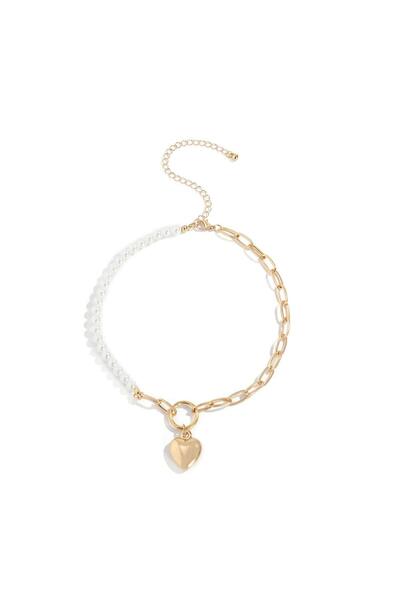 Pursehuit Χρυσό κολιέ με μαργαριτάρια και καρδιά, Tea C2