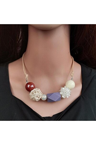 Pursehuit Μπεζ κολιέ, με γεωμετρικά κομμάτια, Maybel C4