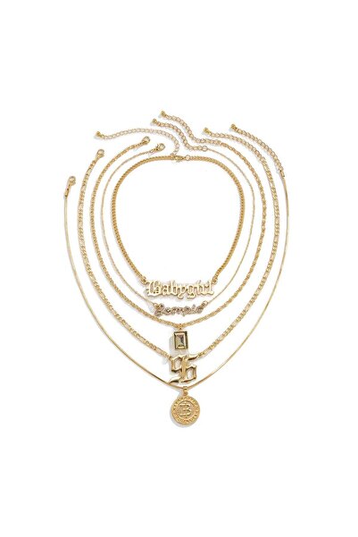 Pursehuit Σετ 5 χρυσών κολιέ, με κρίκους και πέτρες, Munda C9