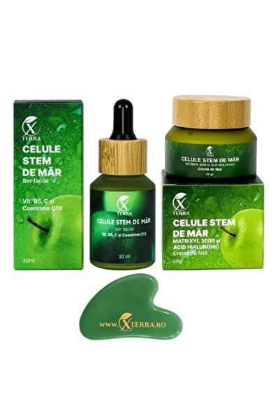 XTERRA Set Cremă + Ser Facial XTERRA® Apple | Celule Stem Măr + Q10 + Acid Hialuronic | Gua Sha