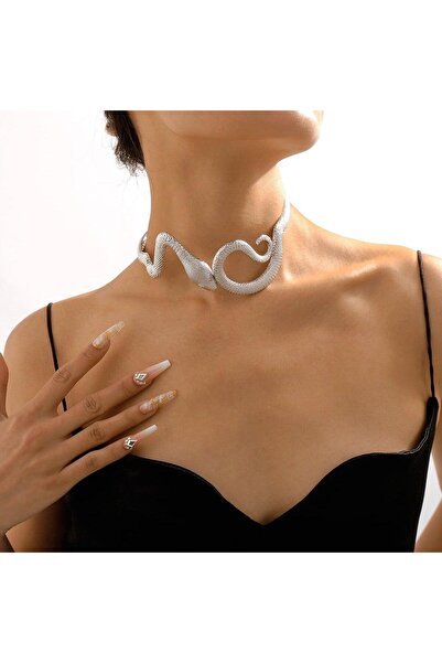 Pursehuit Κολιέ choker, ασημί χρώμα, σχήμα φιδιού, Ejda C17