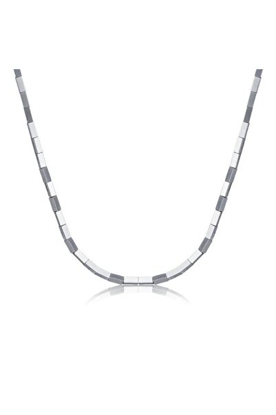 Pursehuit Colier argintiu, din oțel inoxidabil, cu elemente geometrice, placa...