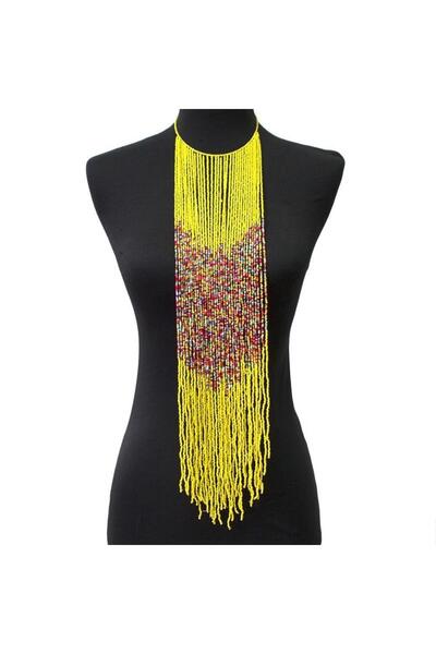 Pursehuit Colier lung galben cu mărgele colorate, Geoline C3