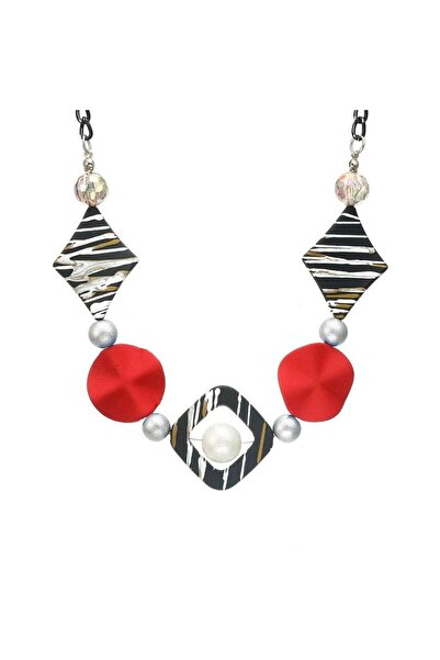 Pursehuit Κολιέ με γεωμετρικά σχήματα, κόκκινο και μαύρο, Sisko C4