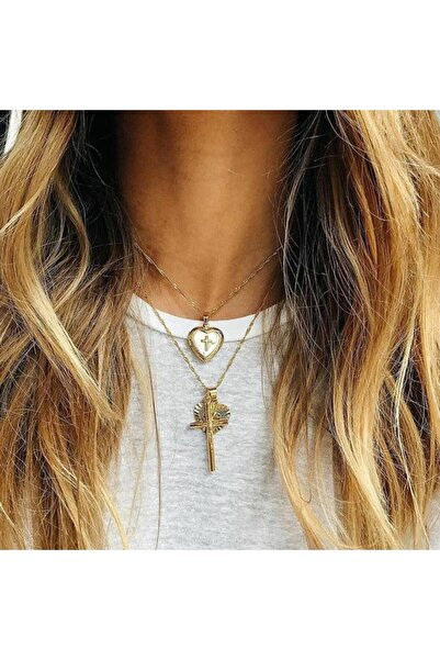 Pursehuit Κολιέ 2 στρώσεων, χρυσό, καρδιά και σταυρός, Μασσαλία C10