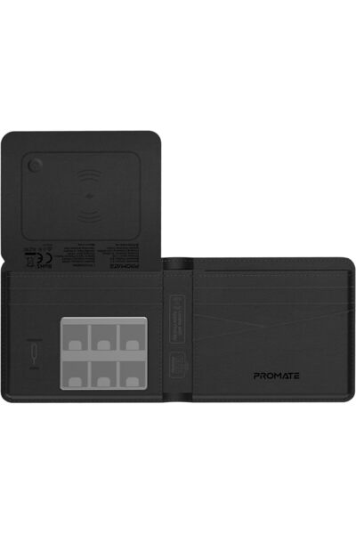 Promate Smart Leather Wallet with RFID Blocking, Apple Find My Tracker, Wireless Charging, Anti-Loss