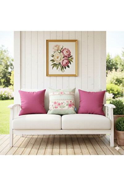 Bc Home Çiçek Desenli, Pastel Yeşil Kare Kırlent Kılıfı, 43 x 43 cm , 1 Adet,...