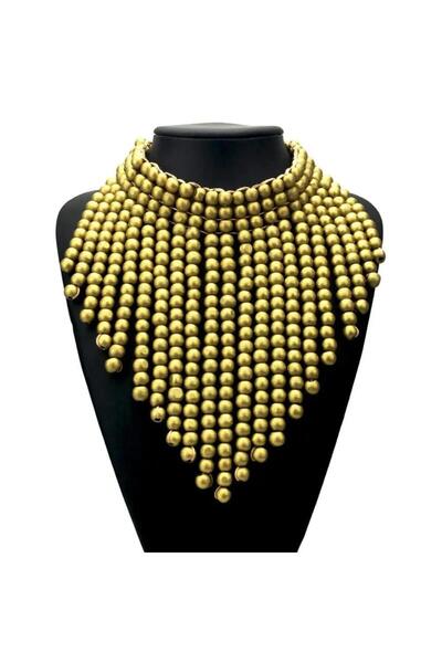 Pursehuit Colier de culoare auriu masiv cu mărgele din lemn, Olay C5