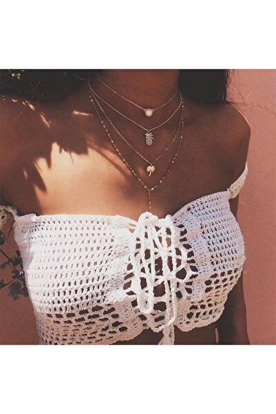 Pursehuit Κολιέ σε χρυσό χρώμα, σε 4 στρώσεις, με φοίνικα και ανανά, Alexina C9