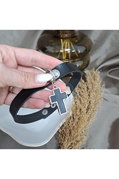 Pursehuit Colier tip choker, negru, cu crucifix, Roselynn C4