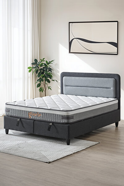 CENNET YATAK Gisele Modeli Full Ortopedik Çift Kişilik Pedli Yataklı Baza ve Başlık Takımı 3 lü Set