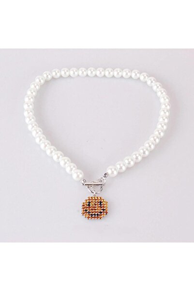 Pursehuit Κολιέ σε ασημένιο χρώμα, με μαργαριτάρια και χαμογελαστό πρόσωπο, S...