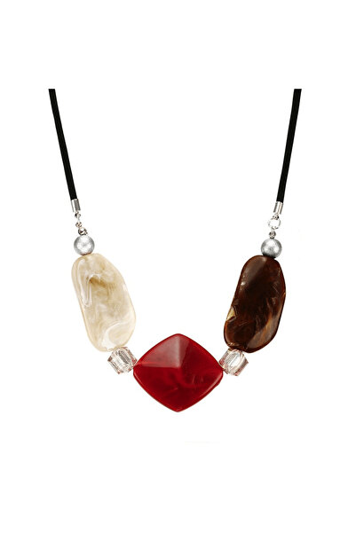 Pursehuit Black necklace, with red and brown stones, Romina C4