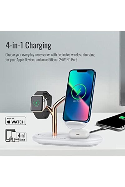 Promate Wireless Charging Station, 4-in-1 Charging Dock with 5W Magnetic MFi Apple Watch Charger, 15W Qi