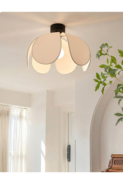 burenze Modern Tasarım Rose Çiçek Tavan Avize Açık Krem Kumaş Salon Hol Mutfak Oturma Odası Avizesi