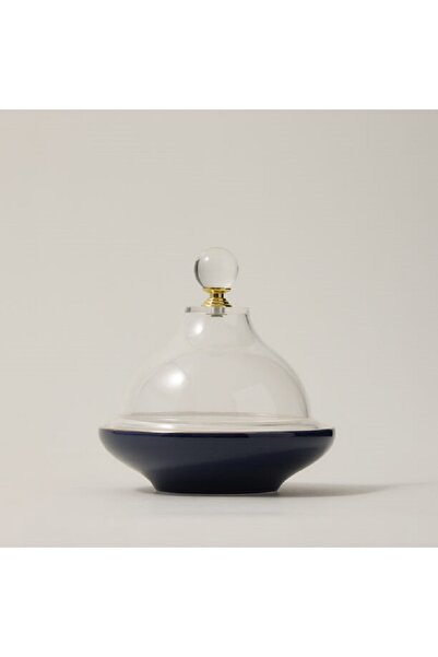 Dallaty وعاء تمر من البورسلين باللون الأزرق الداكن مع غطاء 13*13*12 سم