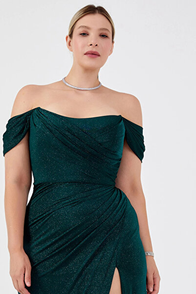 ŞEREF VURAL Women's Plus Size Off Shoulder Deep Slit Fish Form Evening Dress 8212 Nefti