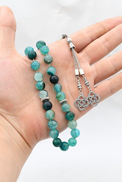 Prestige Natural Veined Agate Stone 33 Prayer Beads with Metal Tassel 10mm Sphere Cut 902250