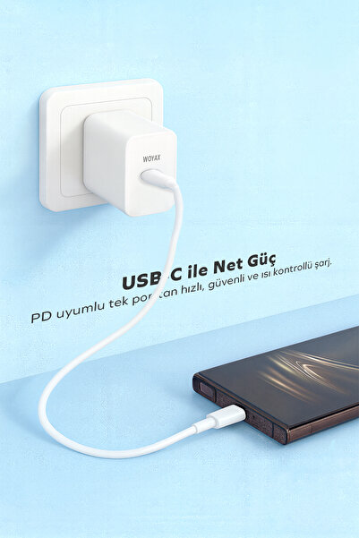 woyax Hızlı Şarj Aleti 45W Type-C Kablo Beyaz Android / iPhone / Tablet