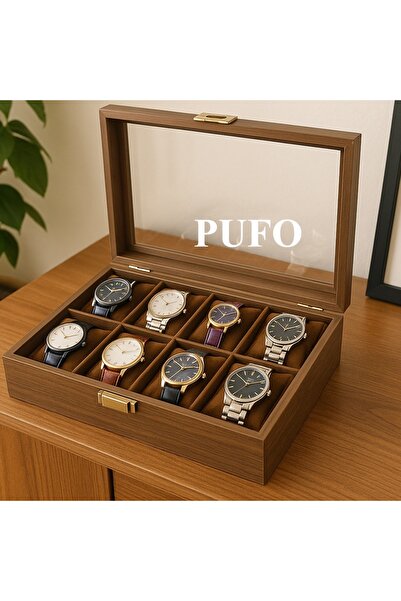 PUFO Elegant wooden box for storing and organizing 8 watches, Noble model, brown