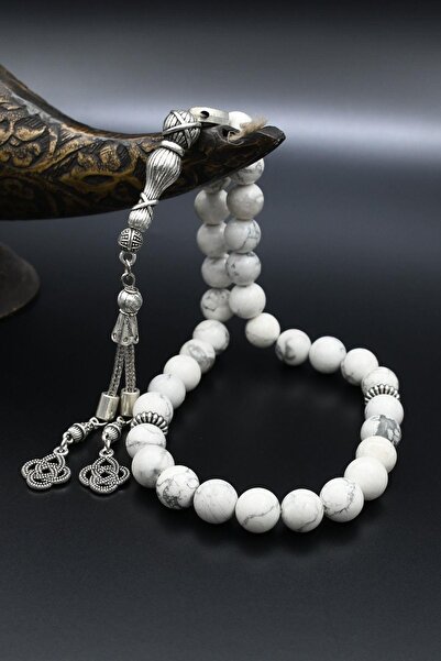 Prestige Natural Howlite Stone 33 Beads Prayer Beads with Metal Tassel 10mm Sphere Cut 902249