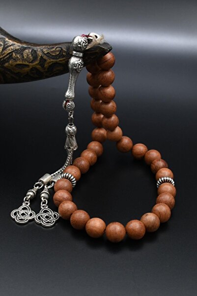 Prestige Natural Oud Wood Stone 33-Bead Prayer Beads with Metal Tassel 10mm Sphere Cut 902255