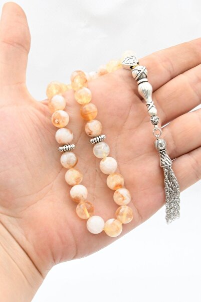 Prestige Natural Citrine Stone 33-Bead Rosary with Metal Tassel 10mm Sphere Cut 902258