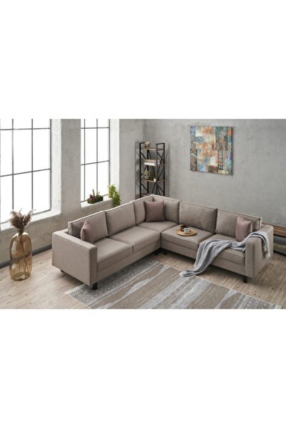 Rabi Kale Serisi Köşe Koltuk Keten Krem