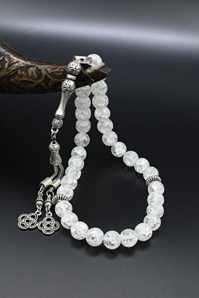 Prestige White Zircon Stone 33-Piece Prayer Beads with Metal Tassels 10mm Sphere Cut 902248