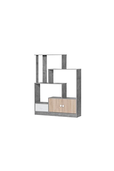 BAITY Wooden Entryway Shelf Unit with Drawers - Grey and Beige