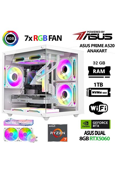 ASUS Prime x4 Ryzen 7 5700X 32GB Ram 1TB M.2 NVMe SSD 8GB RTX5060 Sıvı Soğutm...