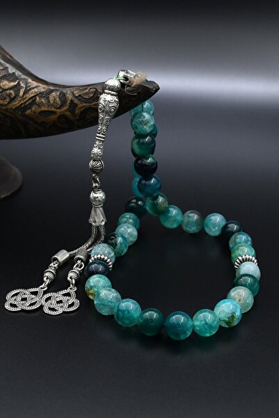 Prestige Natural Veined Agate Stone 33 Prayer Beads with Metal Tassel 10mm Sphere Cut 902250