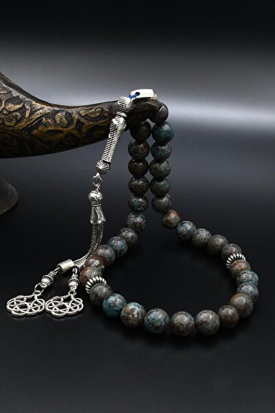 Prestige Natural Apatite Stone 33-Bead Rosary with Metal Tassel 10mm Sphere Cut 902246
