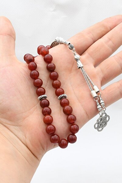 Prestige Natural Agate Stone 33-Bead Prayer Beads with Metal Tassel 10mm Sphere Cut 902242