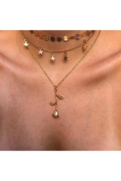 Pursehuit Colier cu 3 straturi, auriu, cu stele, Dorethea C11