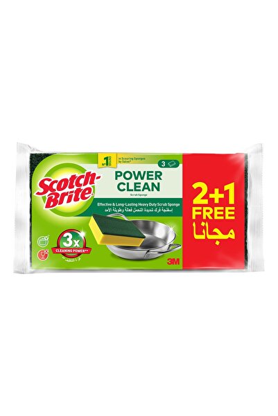 Scotch Brite إسفنجة تنظيف قوية التحمل من باور كلين - عبوة اقتصادية - 3 قطع (1...