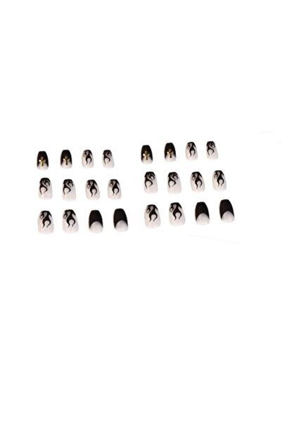 General Store Set 24 unghii false press-on, ABS, Tip balerina, Adezive, Negru/Transparent, SA&SO General Store®