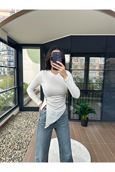 Mzr Collection Bluză pentru femei din țesătură de gheață cu nasturi laterali