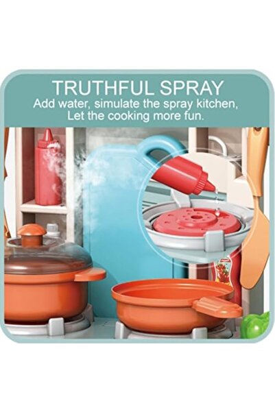 R REVA Reva Cooking Kitchen Set Toy - 33PCS Mini Kitchen Playset for Kids with Water Spray, Light & Sound E