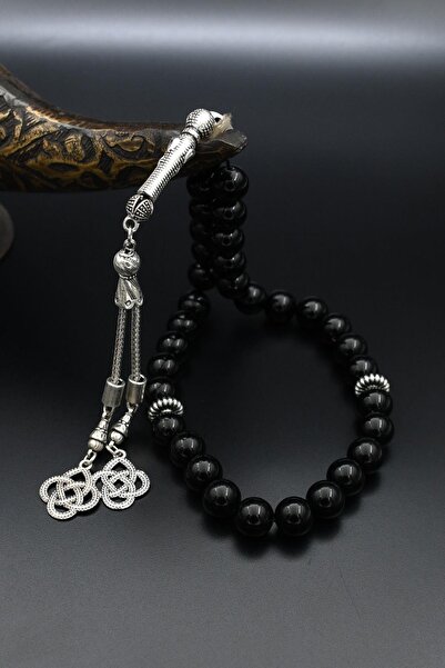 Prestige Natural Onyx Stone 33 Beads Prayer Beads with Metal Tassel 10mm Sphere Cut 902259