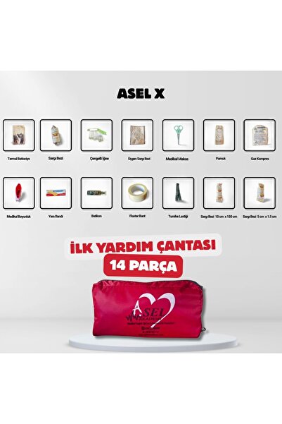 Asel -X Taşınabilir İlk Yardım Çantası | 14 Parçalı | Sağlık Seti | Ev&Araç&Ofis