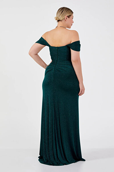 ŞEREF VURAL Women's Plus Size Off Shoulder Deep Slit Fish Form Evening Dress 8212 Nefti