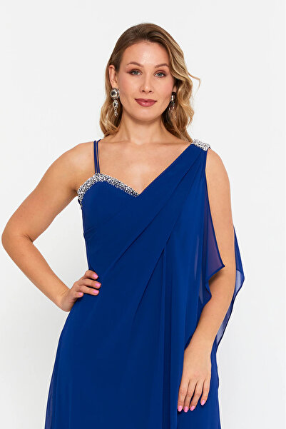 ŞEREF VURAL Women's Plus Size Sleeveless Stone Detailed Long Evening Dress 6671 Saks