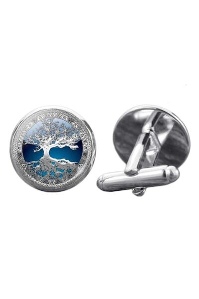 General Store Shirt buttons, SA&SO General Store®, Tree of Life pattern, Round, Metal, Silver-Blue