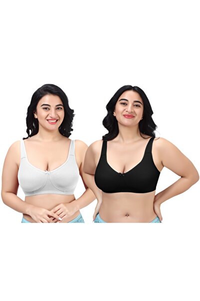 RAJNI 2 Pack Women's Bra Soft Cotton Stretch D Cup Minimizer Seamless Non-Padded Wire-Free