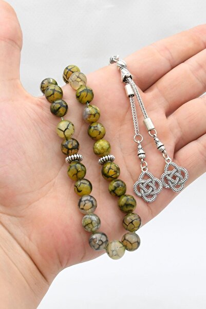 Prestige Natural Veined Agate Stone 33 Beads Prayer Beads with Metal Tassel 10mm Sphere Cut 902241